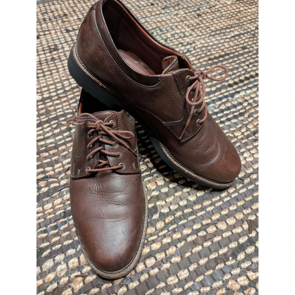 Neil M Mens Brown Leather Derby Dress Shoes Lace Up Plain Toe Made in USA 10.5 B